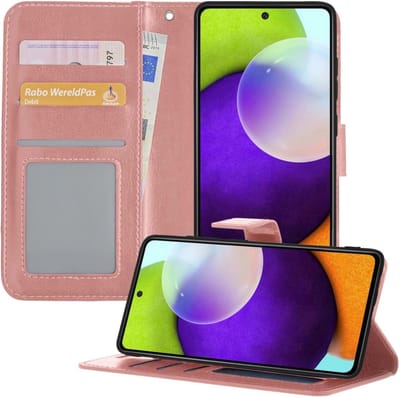 Hoesje - Geschikt voor Samsung Galaxy A52 5G - Luxe Bookcase - Walletcase Hoes - Portemonnee - Cover - Telefoonhoes - Rosé goud