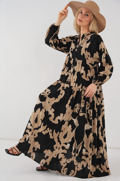Geprinte V-hals Maxi Jurk