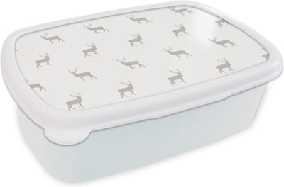 Broodtrommel Wit - Lunchbox - Brooddoos - Patronen - Hert - Wit - 18x12x6 cm - Volwassenen