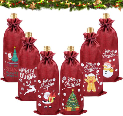 Dailygoods- Wijntas met trekkoord - Jute Wijnzak - Kerstdecoratie - Flessenzak - Geschenktas - 35 cm hoog