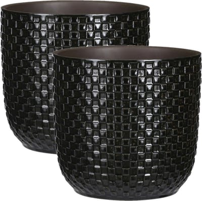 Mica Decorations - 2x stuks - Plantenpot/bloempot - Keramiek zwart - D19/H17,5 cm