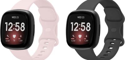 Strap-it Bundel van 2 Siliconen Classic Bandjes - Geschikt voor Fitbit Versa 3 Maat: S - Zwart & Zandroze - Sportbandje - Sportarmband - Siliconen Band - Waterbestendig & zweetbestendig