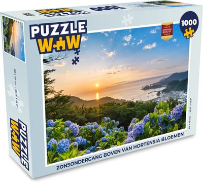 Puzzel Zonsondergang boven van hortensia bloemen - Legpuzzel - Puzzel 1000 stukjes volwassenen