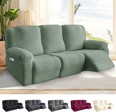 8-delige Stoelhoes voor Recliner - Rekbare en Wasbare Bescherming met Pocket - Geschikt voor TV Recliners en Relaxstoelen in Dennengroen