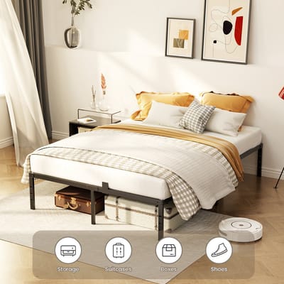 KUTAS Tweepersoonsbed 140x190 cm - Heavy Duty Metalen Bedframe - Met Lattenbodem en 32 cm Opbergruimte - Voor 2 personen - Draagkracht 480 kg