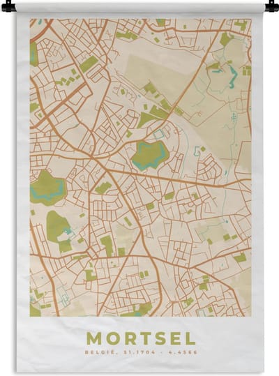 Wandkleed - Wanddoek - Vintage - Retro - Plattegrond - Kaart - Stadskaart - Mortsel - 120x180 cm - Wandtapijt