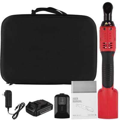 Geevorks Clé à cliquet électrique sans fil 3/8 pouces 20 V 380 tr/min Vitesse variable 60 N.m Cliquet électrique EU Plug rouge