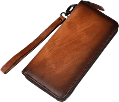 Casual portemonnee van echt leer - Unisex - Zakelijke retrostijl - Meerdere kaartsleuven - Handgewassen leren portemonnee - 19*9,5*2,5 cm - Vintage geel - 1 stuk