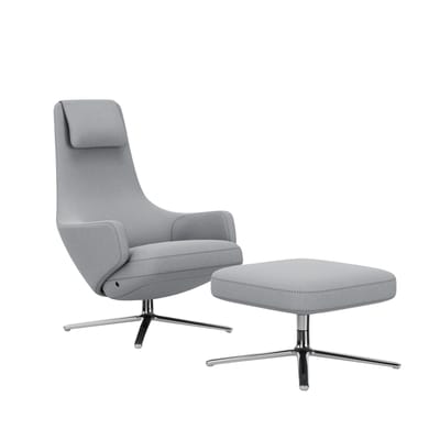 Vitra - Repos Fauteuil & Ottoman - gepolijst aluminium - Cosy2 zachtblauw - Zithoogte 40 cm