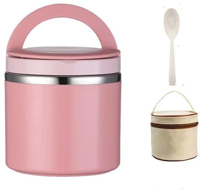 KZQ Lunchbox - Geïsoleerde roestvrijstalen container met deksel - Lekvrij, luchtdicht, compact - Geschikt voor werk, reizen en school - Inclusief geïsoleerde tas en lepel - Roze