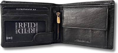 Lundholm Portemonnee heren luxe leer RFID anti-skim - Sundsvall serie compact formaat portefeuille heren leer - mannen cadeautjes Billfold Zwart