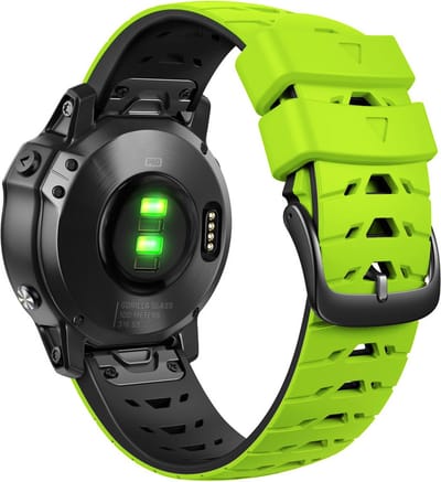 Siliconen bandje - geschikt voor Garmin Fenix 5 / 5 Plus / 6 / 6 Pro / 7 / 7 Pro / 8 (47 mm) / E (47 mm) / Epix (Pro) (2) 47 mm / Quatix 5 / 6 / 7 / 7 Pro / Approach S60 / S62 / S70 47 mm / MARQ / D2 Delta / D2 Mach 1 / Descent G1 - limoengroen-zwart
