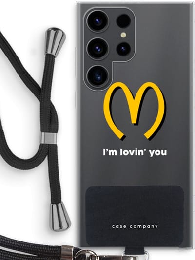 Case Company® - Hoesje met koord geschikt voor Samsung Galaxy S23 Ultra hoesje met Koord - I'm lovin' you - Telefoonhoesje met Zwart Koord - Bescherming aan alle Kanten en Over de Schermrand