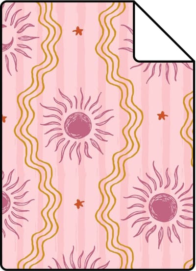Proefstaal ESTAhome behang zonnetjes paars, roze en geel - 26.5 x 21 cm - 131712-S