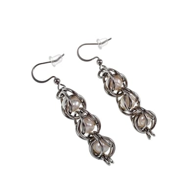 esde2 Oorhangers Dames - RVS - Haakoorbellen met Witte Zoetwaterparel – 53mm – Handgemaakt