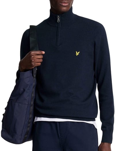 Lyle & Scott Cotton Merino Quarter Zip Jumper Truien & Vesten Heren - Sweater - Hoodie - Vest- Donkerblauw - Maat XS