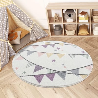 Dailygoods - Kinderkamer Vloerkleed - Rond 160 cm Crème en Paars