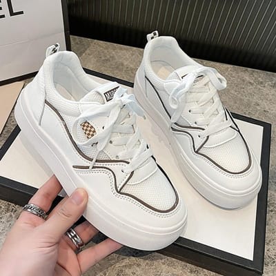 Mesh Ademend Kleine Witte Schoenen Dames Zomer Nieuw Veelzijdig Casual Platform Sport Board Schoenen Damesschoenen Tide 40 donkerbruine kleur