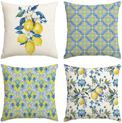 By shayne - Kussenslopen - Citrusbloemen - Ultrazacht en modern - 45 x 45 cm - Decoratie voor woonkamer en slaapkamer - Set van 4
