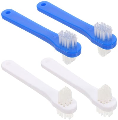 Dailygoods- Protheseborstel Dubbelzijdig - Tandenborstel Set van 4 - Harde Borstelkop - Sensorische Tandenborstel - Lichtgewicht - 11x3,5cm