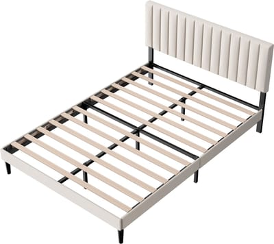 KUTAS Gestoffeerd bed - Tweepersoonsbed - 140x190 cm - Modern Bedframe - Verstelbaar Gestoffeerd Hoofdbord - met Rugleuning - met rugleuning - Grote Opbergruimte Stevig - Stil - Grijs