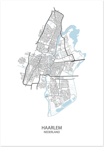 De Lange Koe Poster - Haarlem Plattegrond - 42 X 29.7 Cm - Wit