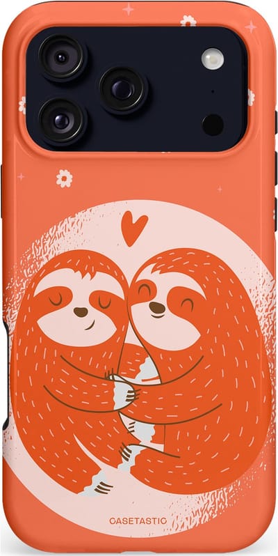 Casetastic hoesje geschikt voor Apple iPhone 17 Pro Max - MagSafe - Dubbellaagse bescherming - Oranje Pastel Roze Liefdes Koppel Luiaard - Fashion Case - Terracotta Zand