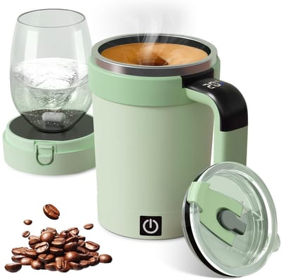 Dailygoods- Roerbeker 380 ml - Automatische Magnetische Roerbeker - LCD-Touch Temperatuurweergave - Roestvrij Staal - Inclusief Rietjes - IPX7 Waterdicht - Koffiebeker