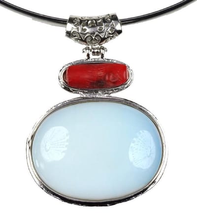 Edelstenen ketting Sea Opal Coral - blauw - rood - zilver - opaal - ketting met hanger - Choker - luxe sieraden zakje - ketting dames