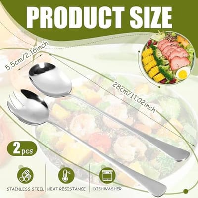Saladebestekset 28 cm - 2-delige roestvrijstalen opscheplepel en slalepel voor tafelgebruik
