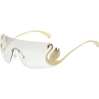 Y2K Vintage Zwanen Zonnebril Randloos UV400 Roze Punk Luxe Designer Unisex white
