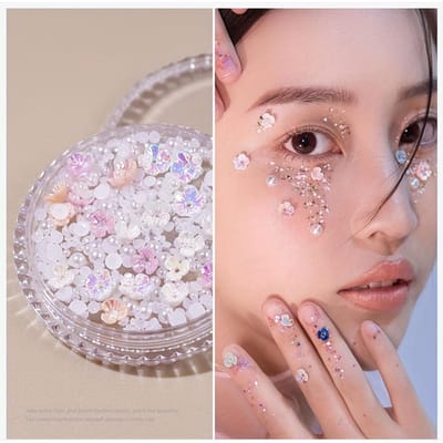 1 Doos Gezichtsfineer Accessoires, Bruid Oogmake-up Tranen Diamant Simulatie Parel Holle Vlinder Gezicht Decoratie Pleister Make-up Festival Decoratie white