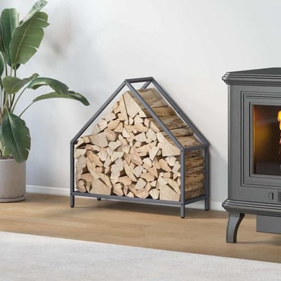 Houtrek - Houtopslag standaard - Haardhout opbergen - Robuuste staalconstructie - 60 x 25 cm - Antraciet