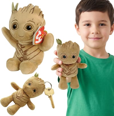 TY MARVEL Groot Knuffel, sleutelhanger, BEANIE BABIES, rugzakhanger 12 cm