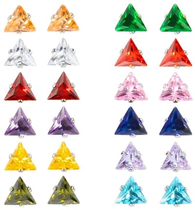 Aramat Jewels | Oorbellen | RVS Zweerknopjes Driehoek Zirkonia - Geometrische Studs | Zilverkleurig / 5 mm / Lila | |3mm | Staal | Kinderen, Volwassenen | Verkleurd niet