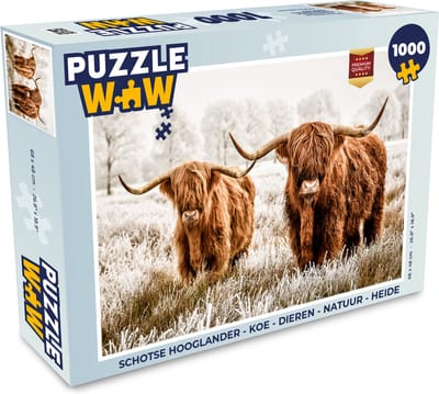 Puzzel Schotse hooglander - Koe - Natuur - Winter - Legpuzzel - Puzzel 1000 stukjes volwassenen