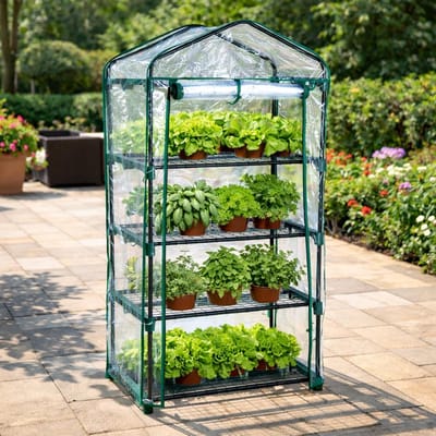 Mojawo broeikas foliekas 4 etages PVC folie voordeur: oprol- en afsluitbaar 50X45X H.130CM
