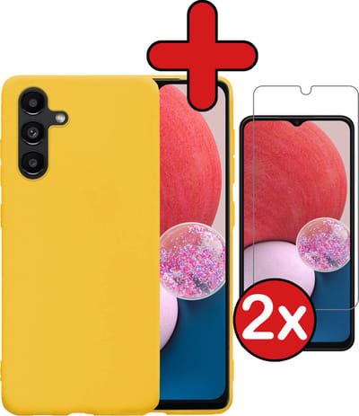 Hoesje - Met 2x Screenprotector - Geschikt voor Samsung Galaxy A13 5G - Sterk & Shockproof - Telefoon Hoes - Back Cover - Siliconen Case - Telefoonhoes - Geel