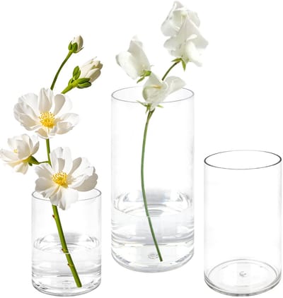 Dailygoods- Bloemvazen Onbreekbaar - Cilindrische Vazen - Set van 3 - Acryl Vazen - Tafeldecoratie - Hoogwaardig Materiaal - Decoratievazen