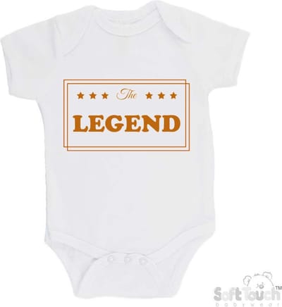 100% Katoenen Romper "The LEGEND" Unisex Katoen Wit/tan Maat 62/68