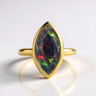 Cavill - 925 Sterling Zilver Ring met 18K Goud Plating - 1,917 ct Marquise Ethiopische Opal - Elegante Bezel Zetting - Unieke Draagbare Ring
