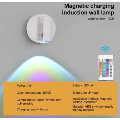 Base Magnétique Rechargeable par USB LED Sans Fil Applique Murale Interrupteur Tactile Lampe de Chevet Dimmable Pour Lecture Lumière d'Ambiance With Remote blanche pure