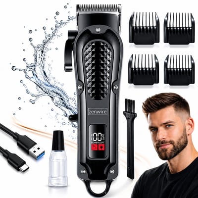 DRAADLOZE TRIMMER EN SCHEERAPPARAAT VOOR BAARD EN HAAR 0 mm LED PRO BARBER Zenwire 806S