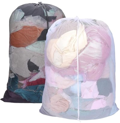 Allecto - Waszakken - Mesh Waszakken - Met Trekkoord - 90 x 60 cm - Zwart/Wit - Voor delicate kleding - Bescherming tijdens het wassen - Handig voo..