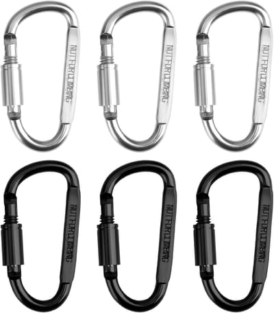 Karabijnhaak Clip Set - D-ring Sluiting - Outdoor Activiteiten - Aluminium Schroefpoort - Kleine Maat - Zwart en Zilver
