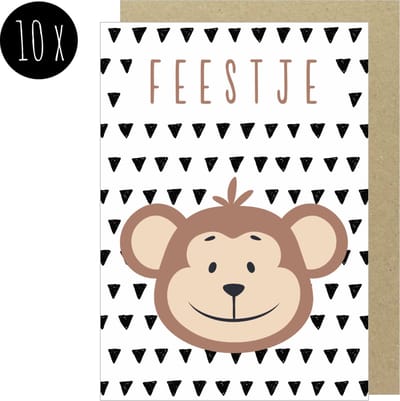 10x Uitnodiging Kinderfeestje / Uitnodigingen Verjaardag / Uitnodigingskaarten | AAPJE | met kraft enveloppen