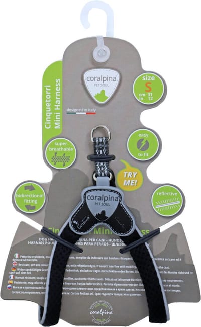 Coralpina - Cinquetorri Mini - Honden Harnas - Kleur: zwart - Maat: S - Borstomvang: 31 cm