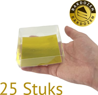 Bakdozen.nl Bonbon Doosjes Mini - Mini Sweetbox - Koek doos - Transparant - Goud - 25 Stuks - (9cm × 9cm × 3cm) -