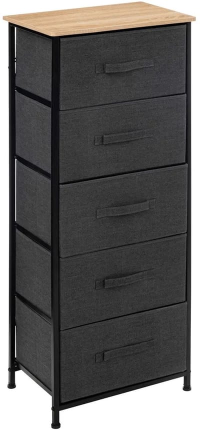 5FIVE Opbergkast Pisa - 5 mandjes - grijs - 45 x 30 x 114 cm - metaal/hout/stof - opbergen
