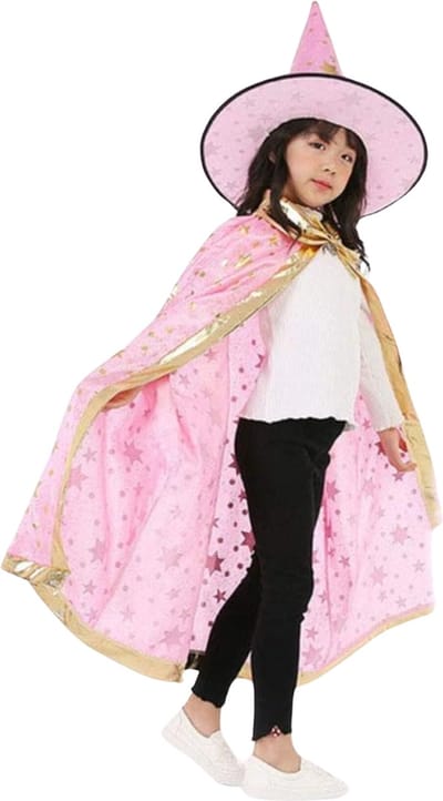 Joya Kids® Tovenaars Cape en Hoed Roze | Halloween Verkleedset als Tovenaar | Verkleedkleding | Cape en Muts set Merlijn | Roze